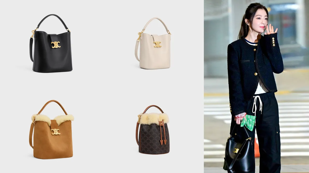 Red Velvet隊長Irene秋冬迷上水桶包，她選搭的包款為CELINE最新的Louise光滑牛皮革中型手袋。品牌提供