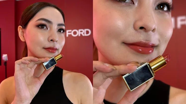 Model示範全新設計師唇膏#06 On Repeat。張家玲攝