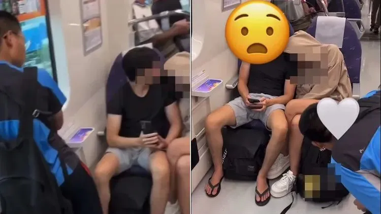 黃瓊慧po出一名男子在機捷偷看女乘客春光的影片。翻攝自黃瓊慧臉書