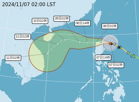 最新預測路徑。氣象署提供