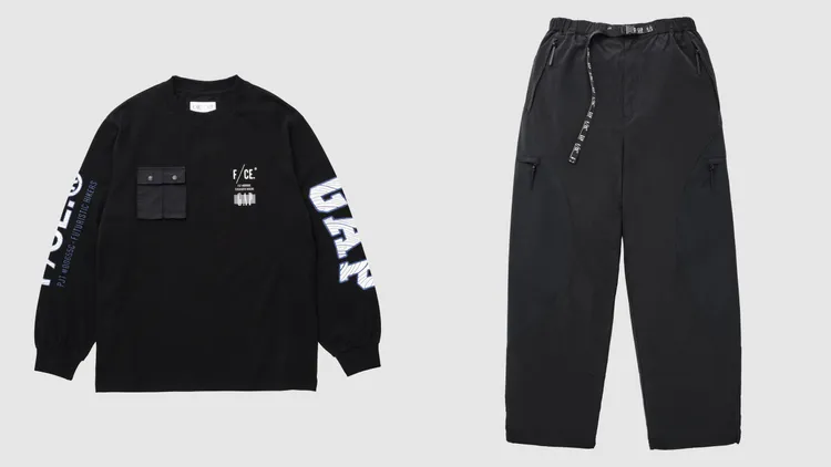 拼接口袋長袖T恤（左）1999元、拼接多口袋長褲 （右）4499元。品牌提供