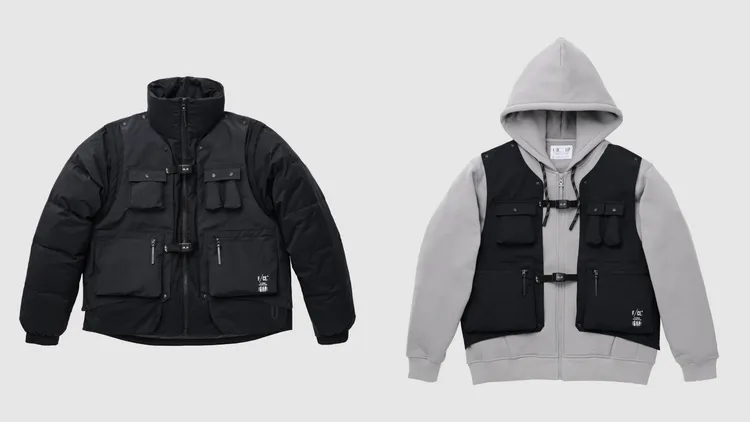 可拆卸式防潑水羽絨服（左）9499元、可拆卸式撞色連帽外套（右）4499元。品牌提供