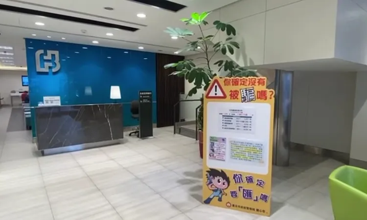 防詐立牌於各金融機構放置。警方提供