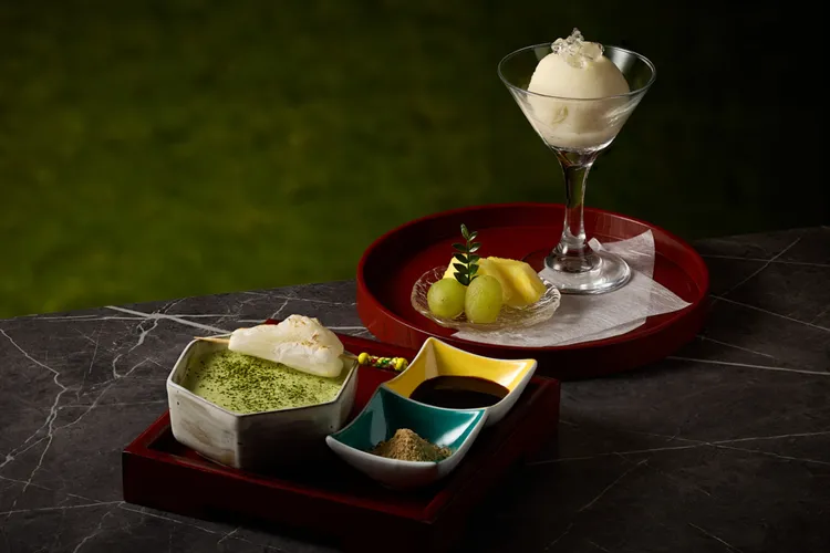 甘物＿獺祭冰淇淋佐甘果＆宇治金時佐日式烤年糕。業者提供