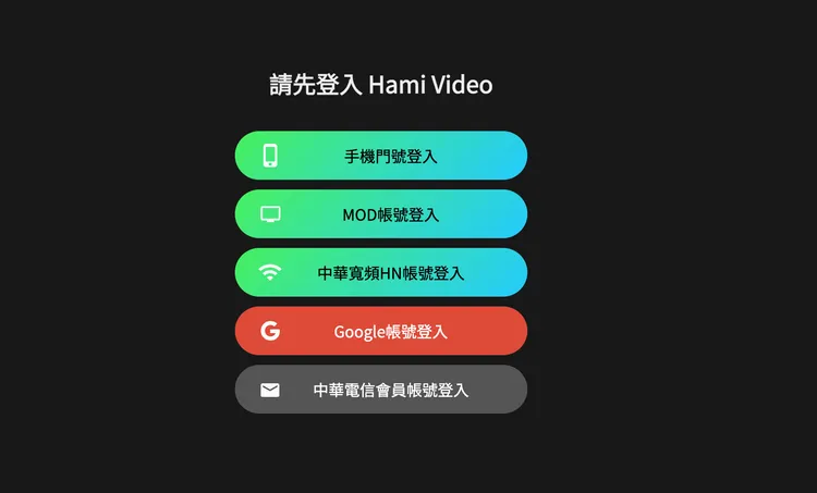 除了中華電信帳號，還可透過手機與google帳號進行登入兌換。翻攝HamiVideoe官網