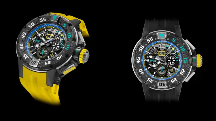 RICHARD MILLE RM 032自動上鍊飛返計時碼錶終極版，50mm，五級鈦合金錶殼，藍寶石材質錶盤，RMAC2自動上鍊機芯，動力儲存50小時，防水深度300米，限量80只，價格店洽。品牌提供