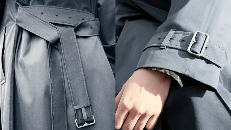 長版風衣選用防護性棉質Gabardine製成、內裡以招牌格紋點綴。品牌提供