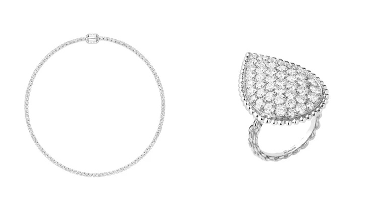 BOUCHERON Rivière Vendôme項鍊（左）484萬元、Serpent Boheme系列戒指（右）93萬9000元。品牌提供