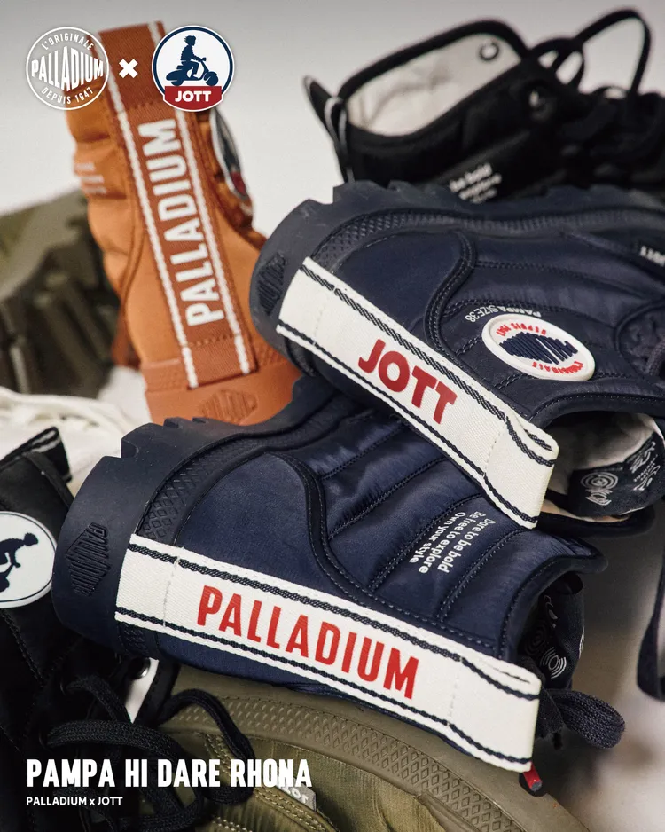 聯名軍靴以防潑水輕羽絨鞋面搭配PAMPA經典飛機輪胎大底。品牌提供