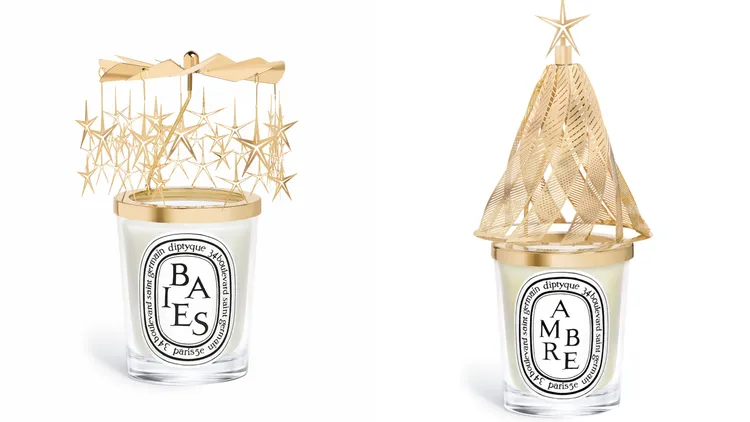 限量聖誕旋轉燭罩及漿果蠟燭190g（左圖）4500元、聖誕燭光萬花筒不含蠟燭（右圖）3200元。品牌提供