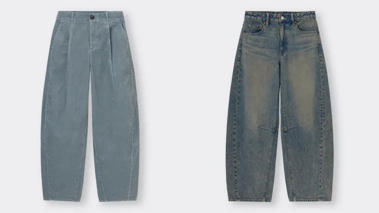 女裝燈心絨barrel leg錐形褲（左）優惠價790元、barrel leg錐形牛仔褲（右）優惠價890元。品牌提供