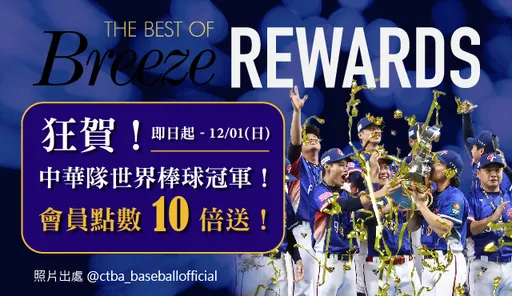 12強奪冠!微風即日起至12/1會員點數10倍送 消費50元即贈10點