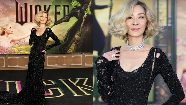 楊紫瓊日前身著BALENCIAG禮服出席《魔法壞女巫》首映，金色短捲髮造型讓人驚豔。翻攝楊紫瓊IG