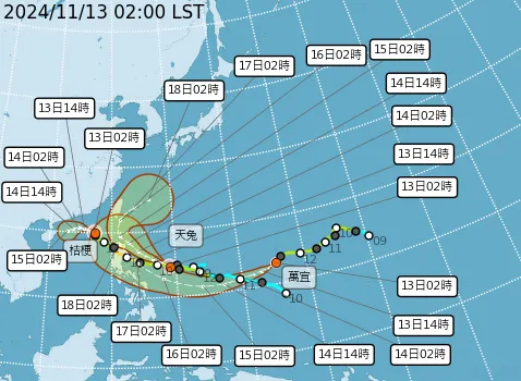 最新預測路徑圖。氣象署提供
