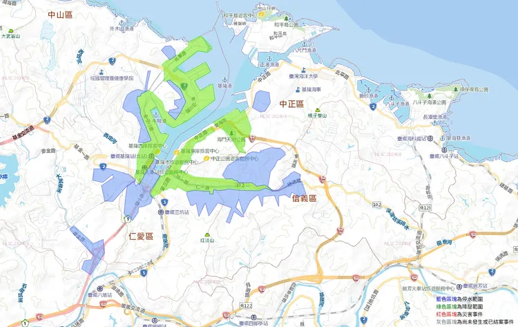 停水區域包括基隆中正區、七堵區、仁愛區、中山區、信義區及安樂區等6處。翻攝照片