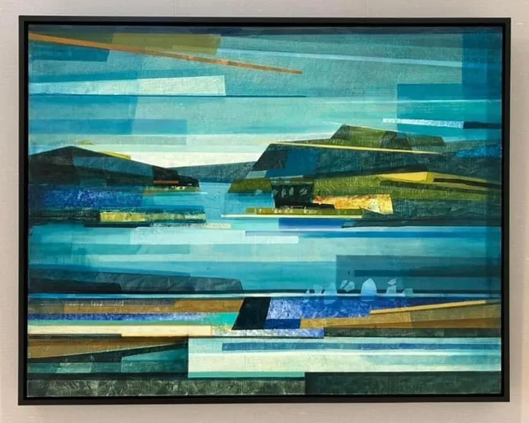 林熺俊用幾何色塊來表現山水。作品「風景」 林熺俊提供