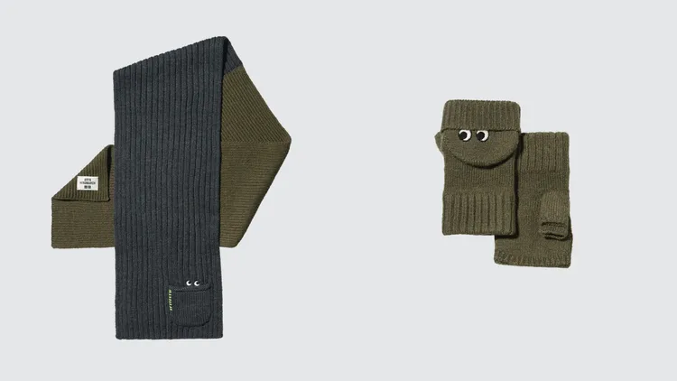 UNIQLO x ANYA HINDMARCH HEATTECH針織披巾（左）990元、HEATTECH針織手套（右）590元。品牌提供