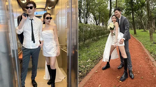 藍議員李柏毅「終結單身」 與長腿正妹現身公所登記結婚