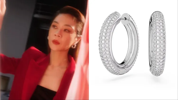 謝盈萱搭配SWAROVSKI Dextera大圈耳環，5200元。左圖翻攝Netflix、右圖品牌提供