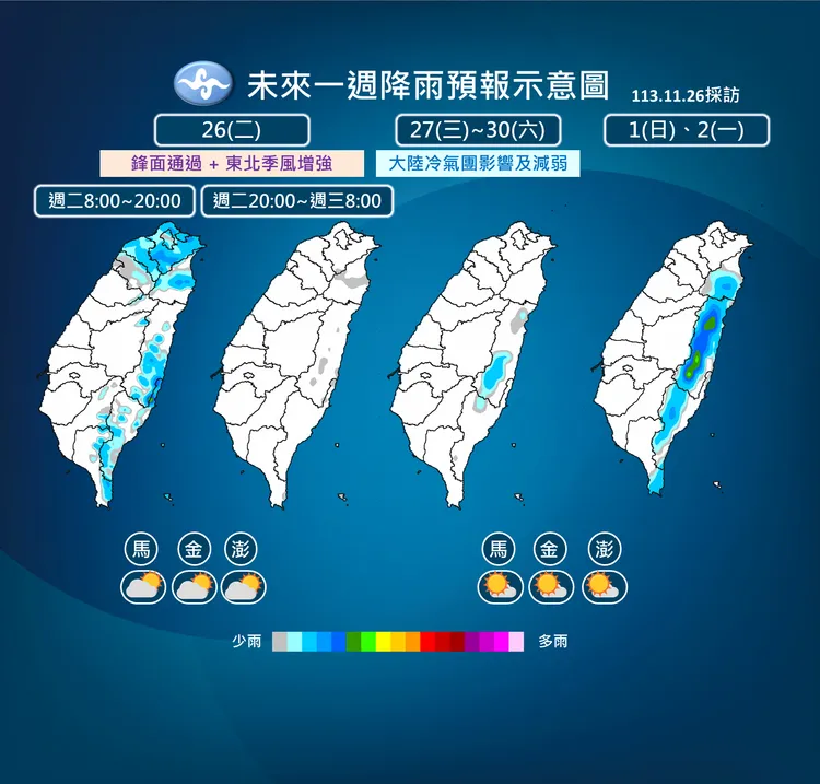未來一週降雨預測圖。氣象署提供