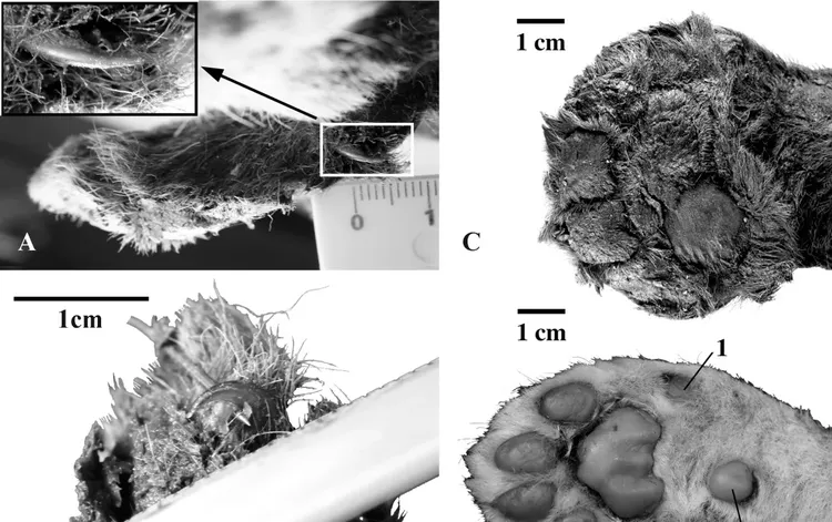 C圖為劍齒虎幼獸肉掌，D圖為現代幼獅肉掌。翻攝自CNN。