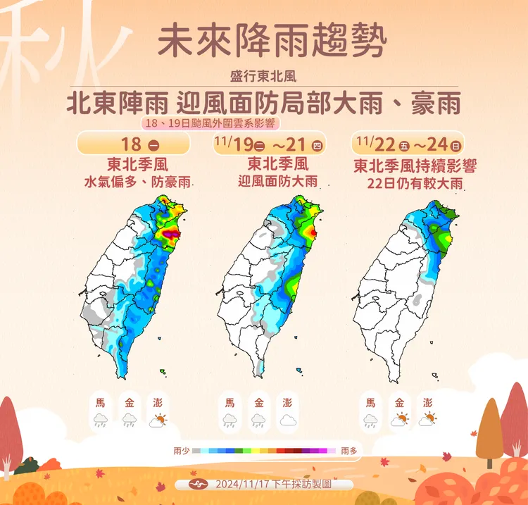 未來降雨預報。氣象署提供