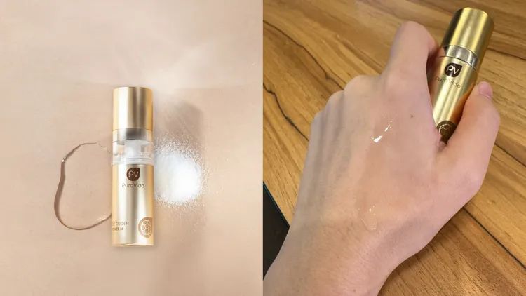 PuraVida維他命C鑽白能量精華，1980元。左圖品牌提供、右圖張家玲攝