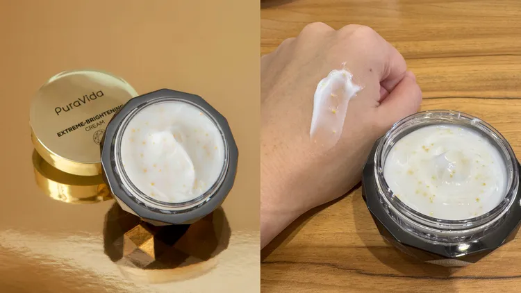 PuraVida奇肌透潤鑽白霜，35g／2500元。左圖品牌提供、右圖張家玲攝