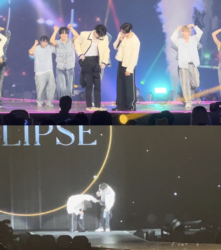 銀赫跳到一半褲襠破了，拿外套繫在腰上遮掩，東海還掀起外套觀賞。讀者提供