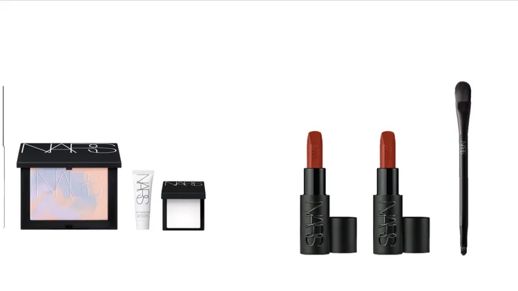 NARS裸光幻彩底妝組（左圖），3060元（價值4650元）；奢慾緞光唇膏組（右圖），2610元（價值4830元）。品牌提供