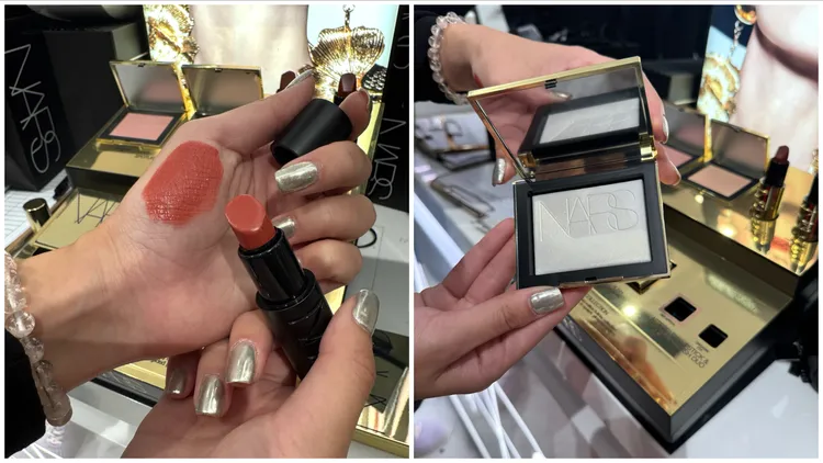 奢慾緞光唇膏（左）和幻彩小白餅是NARS周年慶主推單品。張家玲攝