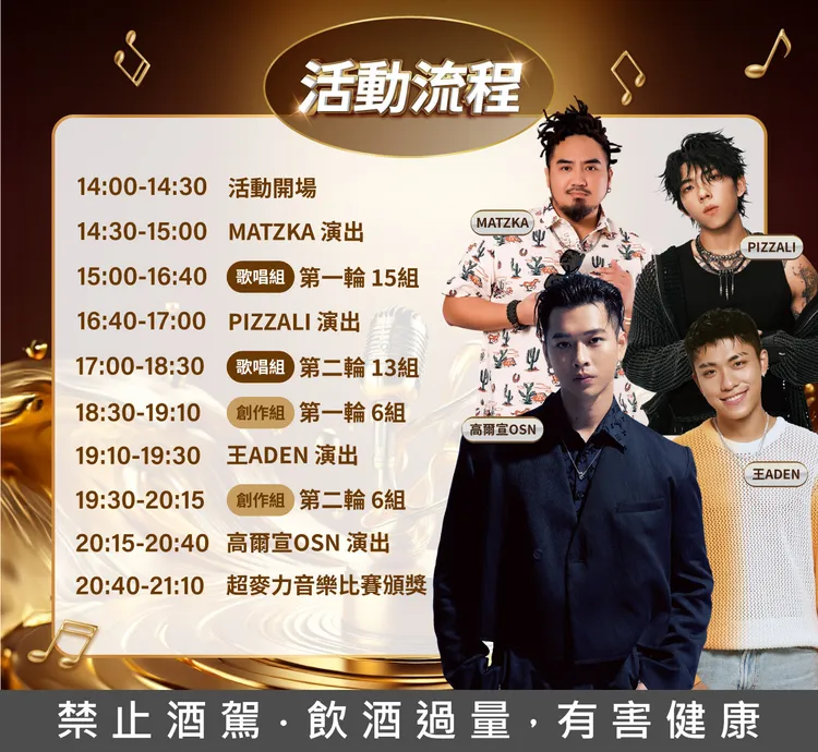 「金色三麥啤酒音樂節」暨「超麥力音樂大賽」決賽活動流程。業者提供
