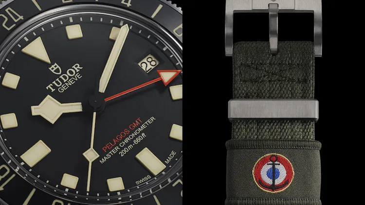 錶面設計具有鮮明對比，特別是亮橙色的24小時協調世界時指針。品牌提供