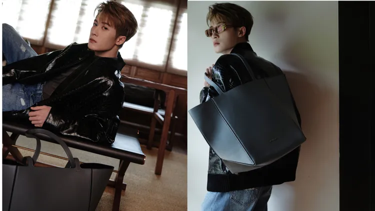 檀健次搭配MICHAEL KORS JORDI灰色托特包，2萬1100元。品牌提供