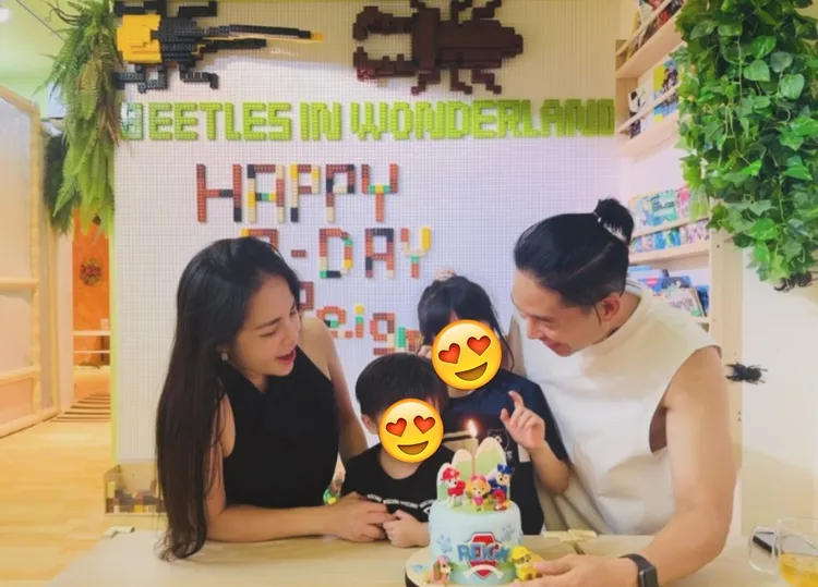 藍鈞天和陳羽柔過往常在社群媒體分享家庭生活，圖為夫妻倆為孩子慶生。翻攝自陳羽柔IG