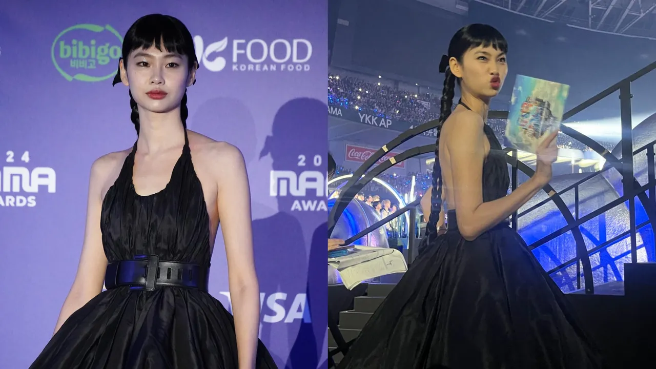 鄭好娟身著全套LV出席2024 MAMA頒獎典禮。左圖品牌提供、右圖翻攝hoooooyeony IG