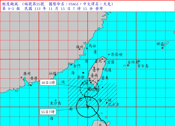 天兔預估從屏東一帶登陸。氣象署提供