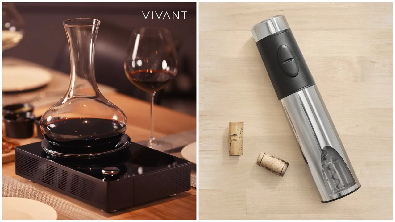 VIVANT Titan行動溫控醒酒器(左圖)1萬9800元、VINTURI電池式電動開瓶器(右圖)2390元。品牌提供