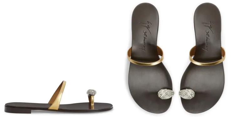 Giuseppe Zanotti Iconic Ring三十周年特別膠囊系列，金色戒指平底鞋，2萬9800元。品牌提供