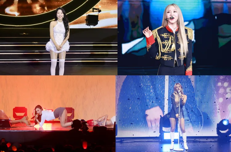 MAMAMOO各自襲台，隊長頌樂（左上）、玟星（右上）、華莎（左下）、輝人總共辦11場個唱，登基「台灣灶咖后」。資料照片