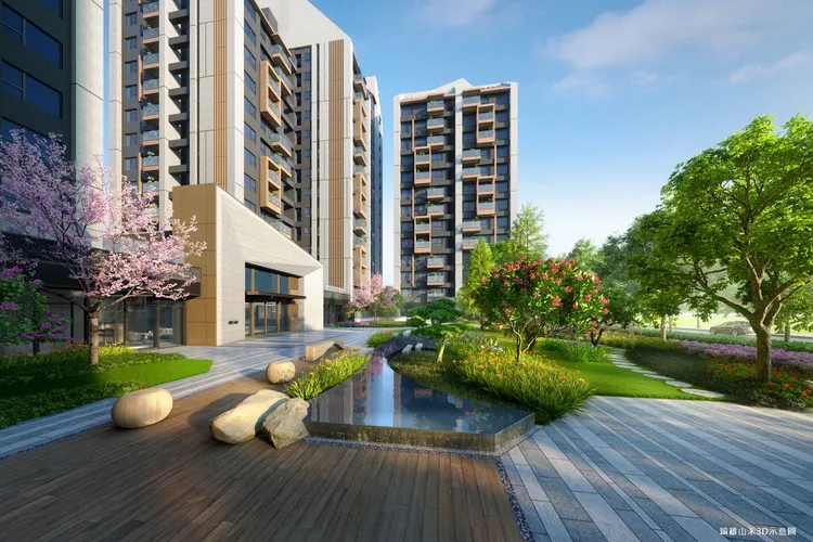 「遠雄山禾」結合親水綠堤首排、450坪社區花園開放廣場，營造共享環境。