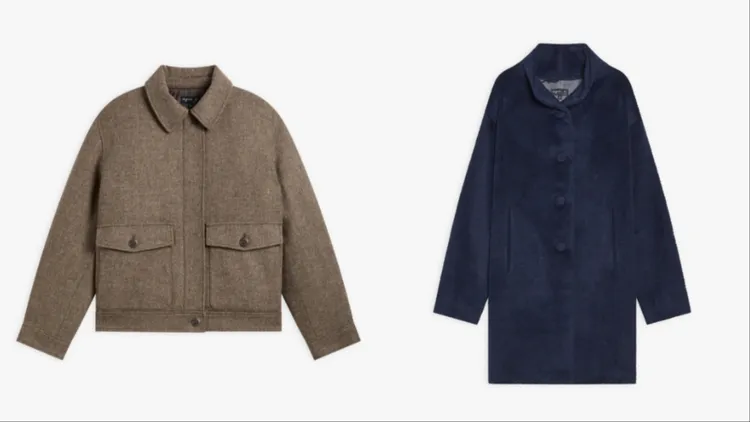 agnès b.女裝Shetland羊毛外套（左）2萬9980元、羊駝毛Germain大衣（右）4萬6980元。品牌提供