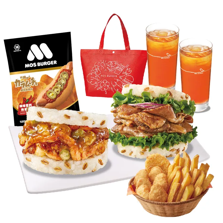 凡下午5點過後點購「晚餐雙人餐」組合，即享優惠價399元。摩斯漢堡提供