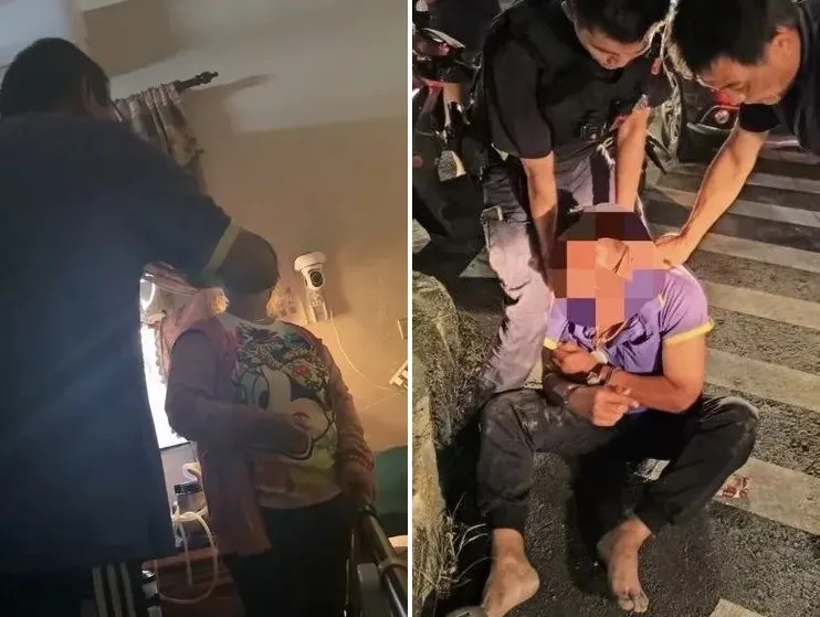 李男與蔡姓前妻發生爭吵（左），轉頭見蔡女與另名前夫所生的女兒以手機錄影蒐證並揚言報案（右），怒持西瓜刀砍死前妻。民眾提供