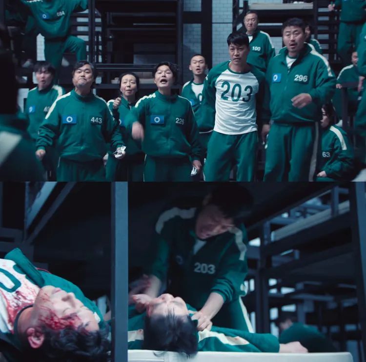 崔貴華飾演203號參賽者，眼尖的網友發現他刺殺了94號玩家，很可能是關鍵的反派。翻攝Netflix