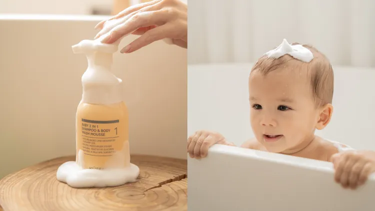 寶寶二合一洗浴慕斯，使用100％植物來源甘油、仿生嬰兒胎脂、APG天然溫和起泡配方，210ml／420元。品牌提供