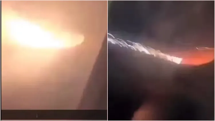 乘客驚恐拍下當下機身起火畫面。翻攝自推特
