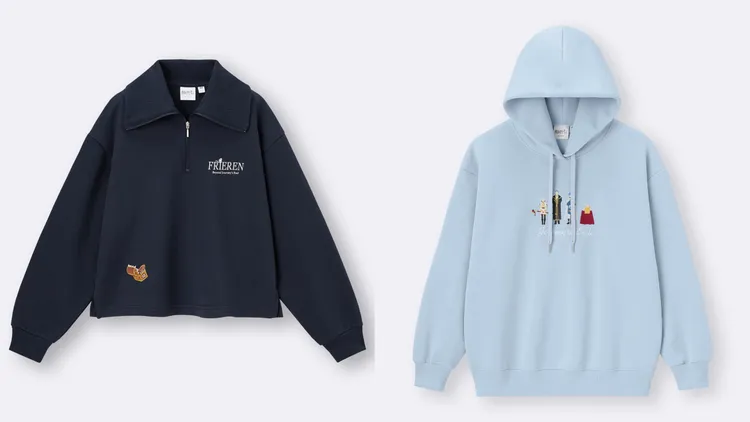 GU X《葬送的芙莉蓮》女裝翻領休閒上衣（左）890元、女裝休閒連帽上衣（右）990元。品牌提供