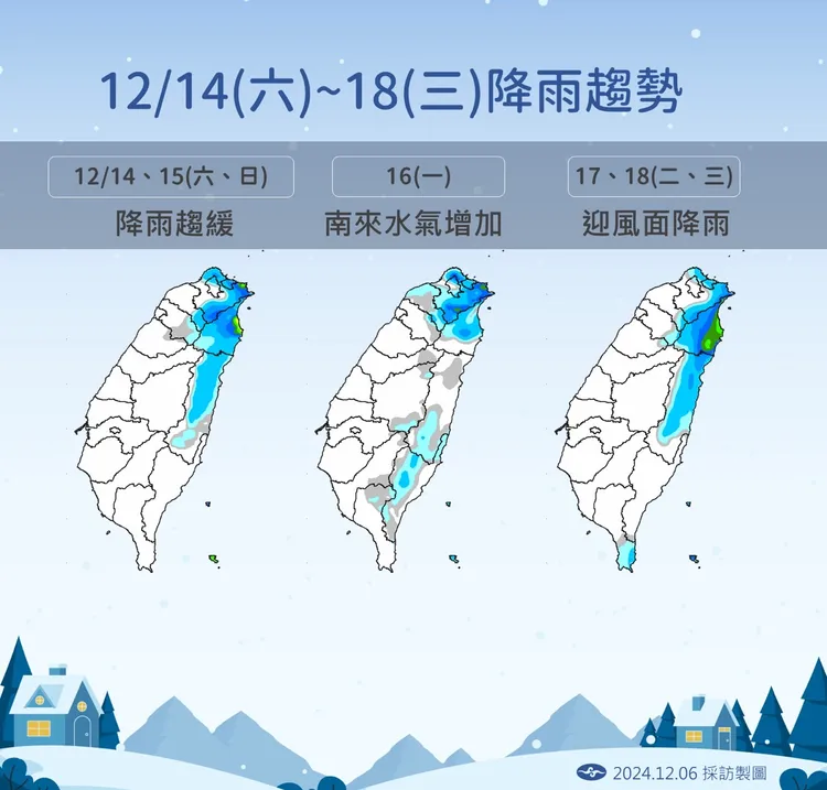 近期降雨趨勢。氣象署提供