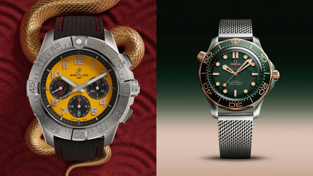 百年靈（左圖）、OMEGA本周帶來的腕錶新作。品牌提供